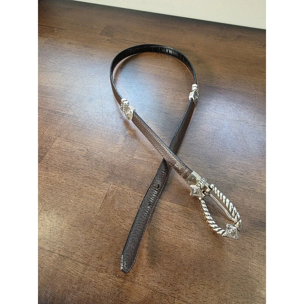 Brighton Reversible Croc Embossed Leather Western Belt Silver M Black Brown